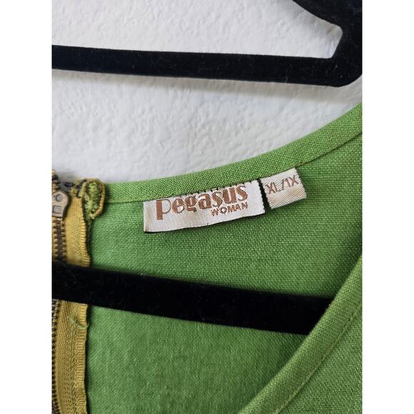 Draped Green Cotton Balloon Dress Size XL Cottagecore Artsy Lagenlook Style - Picture 2 of 8